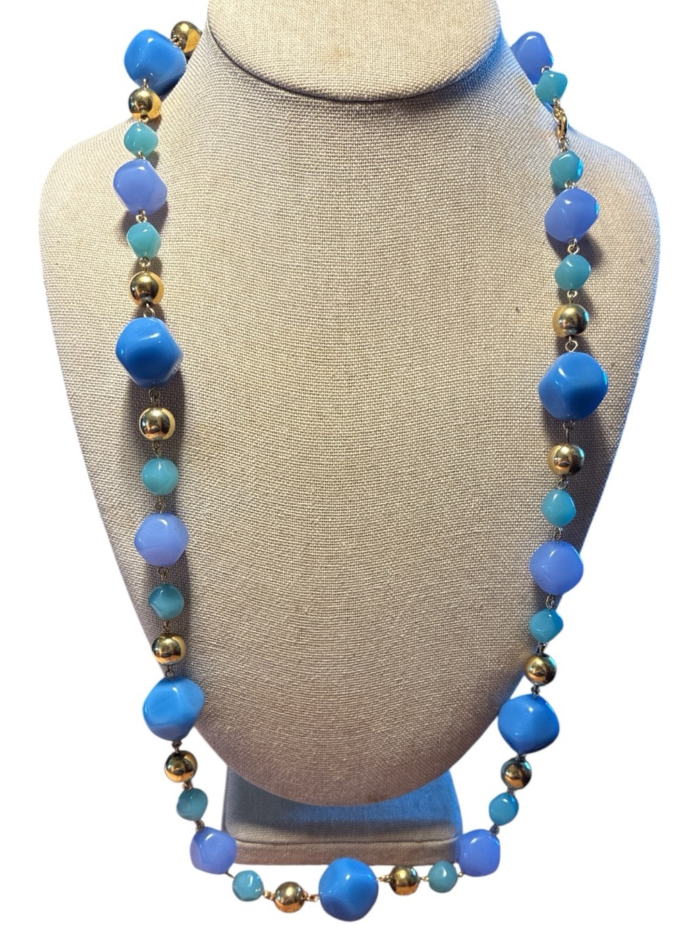 🔵 Blue Beaded Statement Necklace ~ 30 Inches